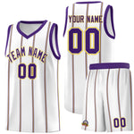 Custom White Purple Gold Vertical Stripes Single Sided Sets Basketball Jersey | BuyFootballJersey