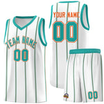 Custom White Aqua Orange Vertical Stripes Single Sided Sets Basketball Jersey | BuyFootballJersey