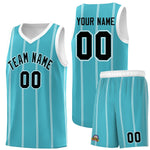 Custom Sky Blue White Black Vertical Stripes Single Sided Sets Basketball Jersey | BuyFootballJersey