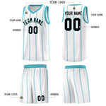 Custom White Sky Blue Black Vertical Stripes Single Sided Sets Basketball Jersey | BuyFootballJersey