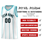 Custom White Sky Blue Black Vertical Stripes Single Sided Sets Basketball Jersey | BuyFootballJersey