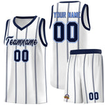 Custom White Navy Light Blue Vertical Stripes Single Sided Sets Basketball Jersey | BuyFootballJersey