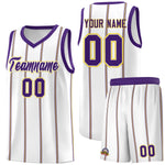 Custom White Purple Gold Vertical Stripes Single Sided Sets Basketball Jersey | BuyFootballJersey
