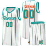 Custom White Aqua Orange Vertical Stripes Single Sided Sets Basketball Jersey | BuyFootballJersey