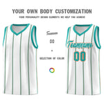 Custom White Aqua Orange Vertical Stripes Single Sided Sets Basketball Jersey | BuyFootballJersey