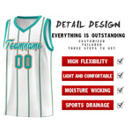 Custom White Aqua Orange Vertical Stripes Single Sided Sets Basketball Jersey | BuyFootballJersey