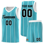 Custom Sky Blue White Black Vertical Stripes Single Sided Sets Basketball Jersey | BuyFootballJersey