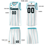 Custom White Sky Blue Black Vertical Stripes Single Sided Sets Basketball Jersey | BuyFootballJersey