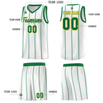 Custom White Kelly Green Gold Vertical Stripes Single Sided Sets Basketball Jersey | BuyFootballJersey