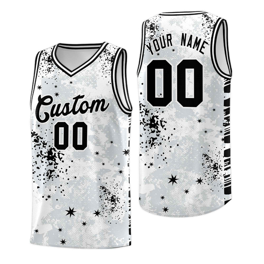 Custom White Black Vice Burst Graffiti Pattern Moisture-Wicking Basketball Jersey | BuyFootballJersey