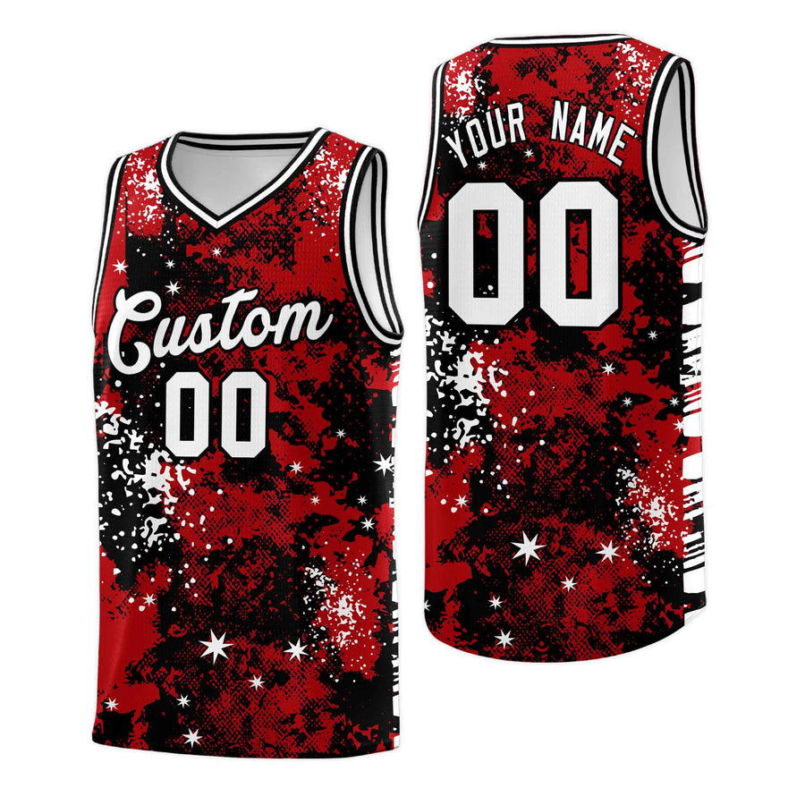 Custom Red Black Vice Burst Graffiti Pattern Wrinkle-Resistant Basketball Jersey | BuyFootballJersey