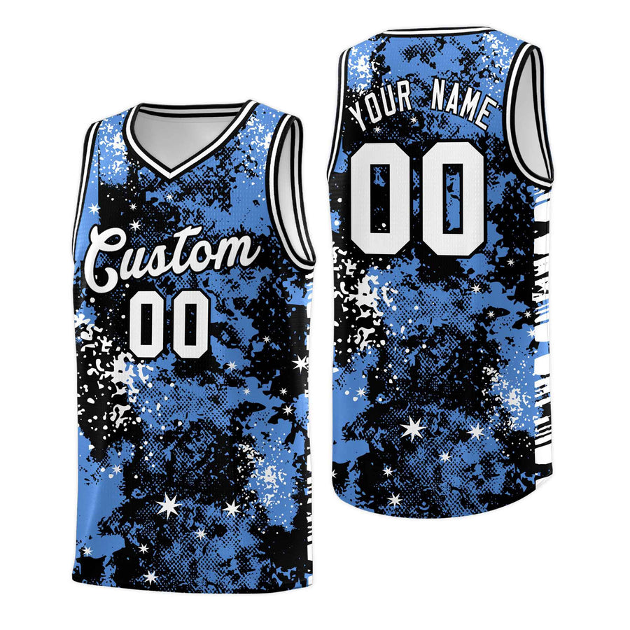Custom Powder Blue Black Vice Burst Graffiti Pattern Lightweight Basketball Jersey | BuyFootballJersey