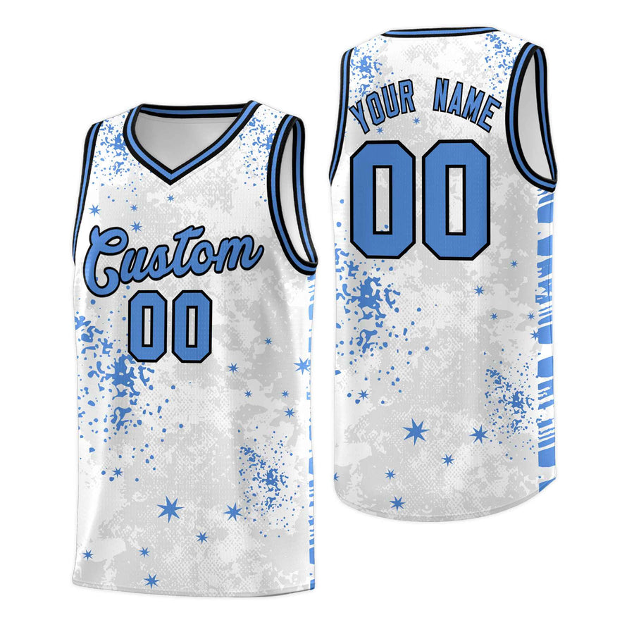 Custom White Powder Blue Vice Burst Graffiti Pattern Quick-Drying Basketball Jersey | BuyFootballJersey