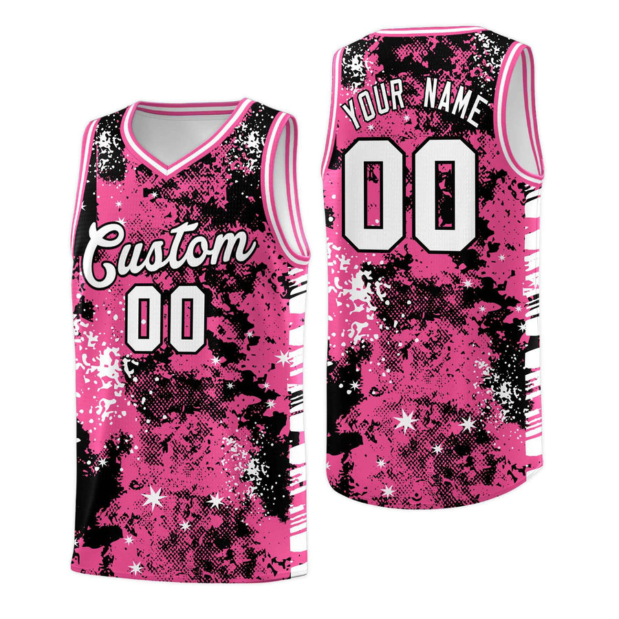 Custom Pink Black Vice Burst Graffiti Pattern Drapable Basketball Jersey | BuyFootballJersey