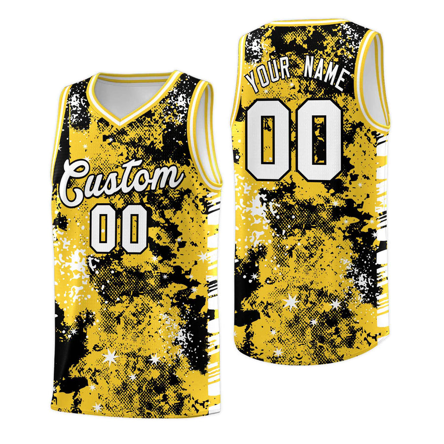 Custom Gold Black Vice Burst Graffiti Pattern Stretch Fabric Basketball Jersey | BuyFootballJersey