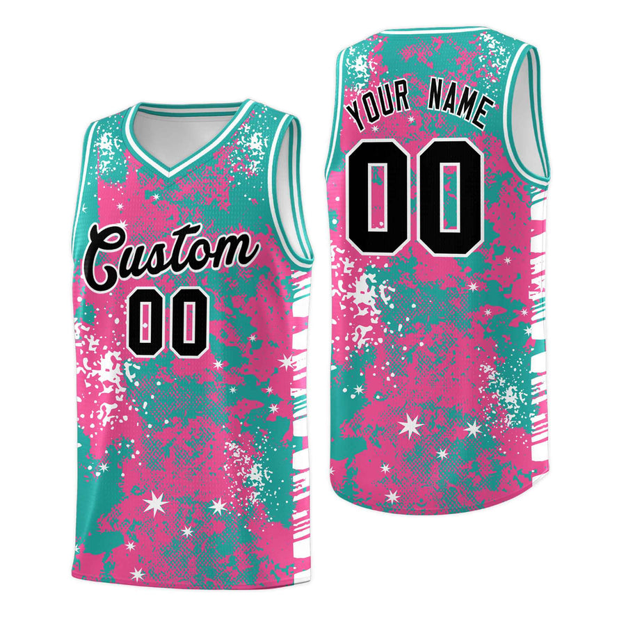 Custom Aqua Pink Vice Burst Graffiti Pattern Wrinkle-Resistant Basketball Jersey | BuyFootballJersey