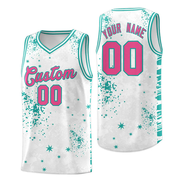 Custom White Aqua Vice Burst Graffiti Pattern Breathable Basketball Jersey | BuyFootballJersey