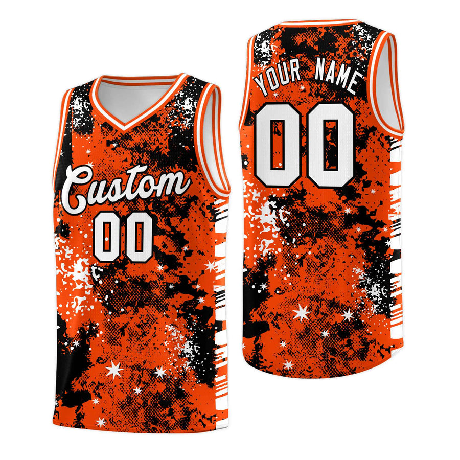 Custom Orange Black Vice Burst Graffiti Pattern Lightweight Basketball Jersey | BuyFootballJersey