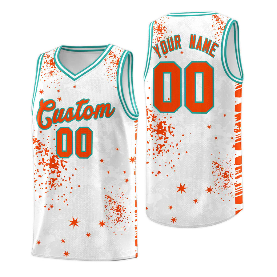 Custom Orange Aqua Vice Burst Graffiti Pattern Quick-Drying Basketball Jersey | BuyFootballJersey