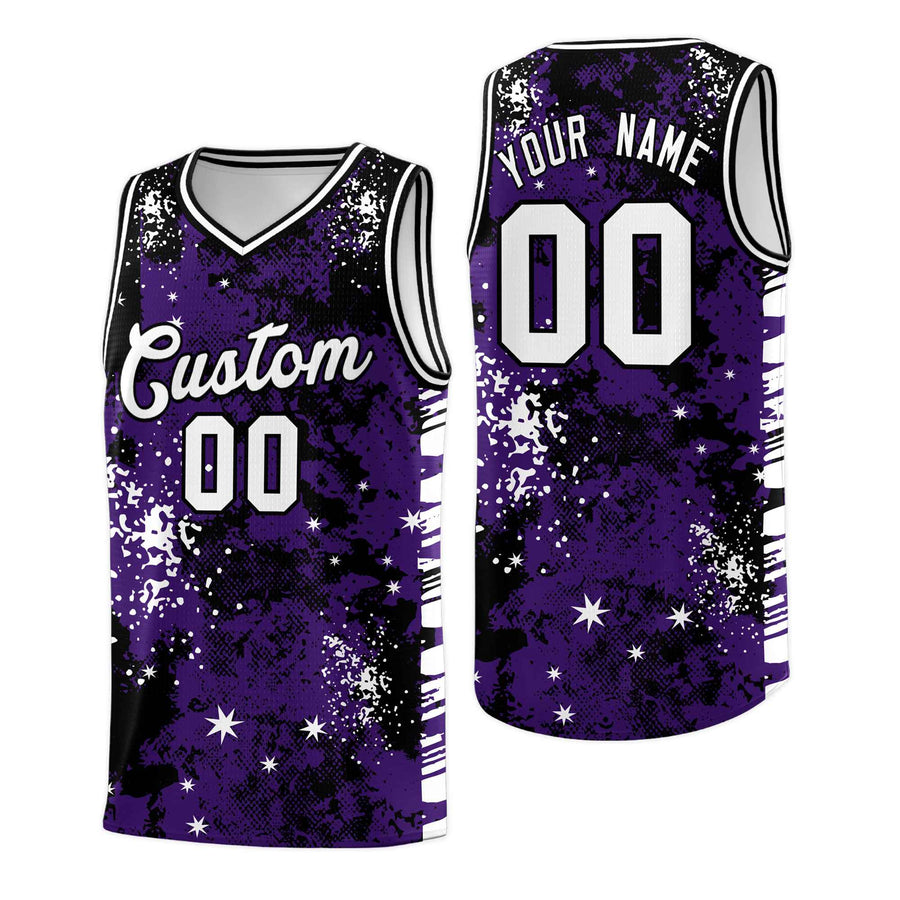 Custom Purple Black Vice Burst Graffiti Pattern Stretch Fabric Basketball Jersey | BuyFootballJersey