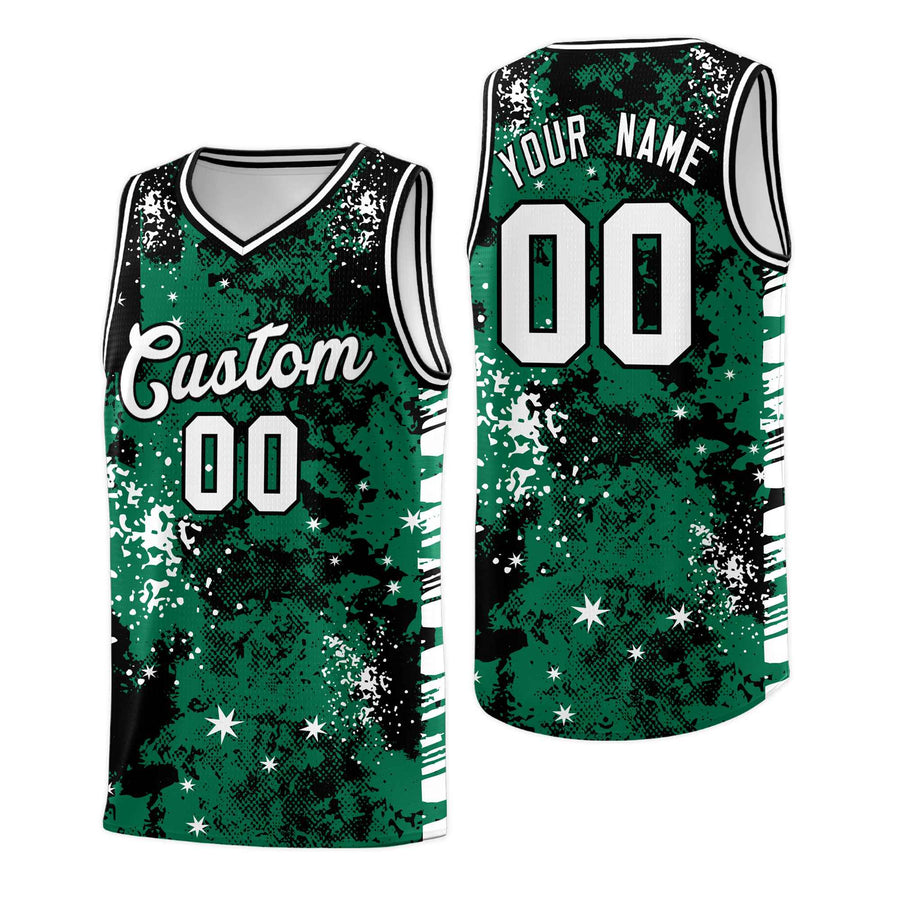 Custom Kelly Green Black Vice Burst Graffiti Pattern Wrinkle-Resistant Basketball Jersey | BuyFootballJersey