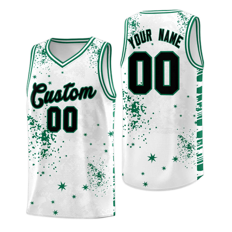 Custom White Kelly Green Vice Burst Graffiti Pattern Breathable Basketball Jersey | BuyFootballJersey