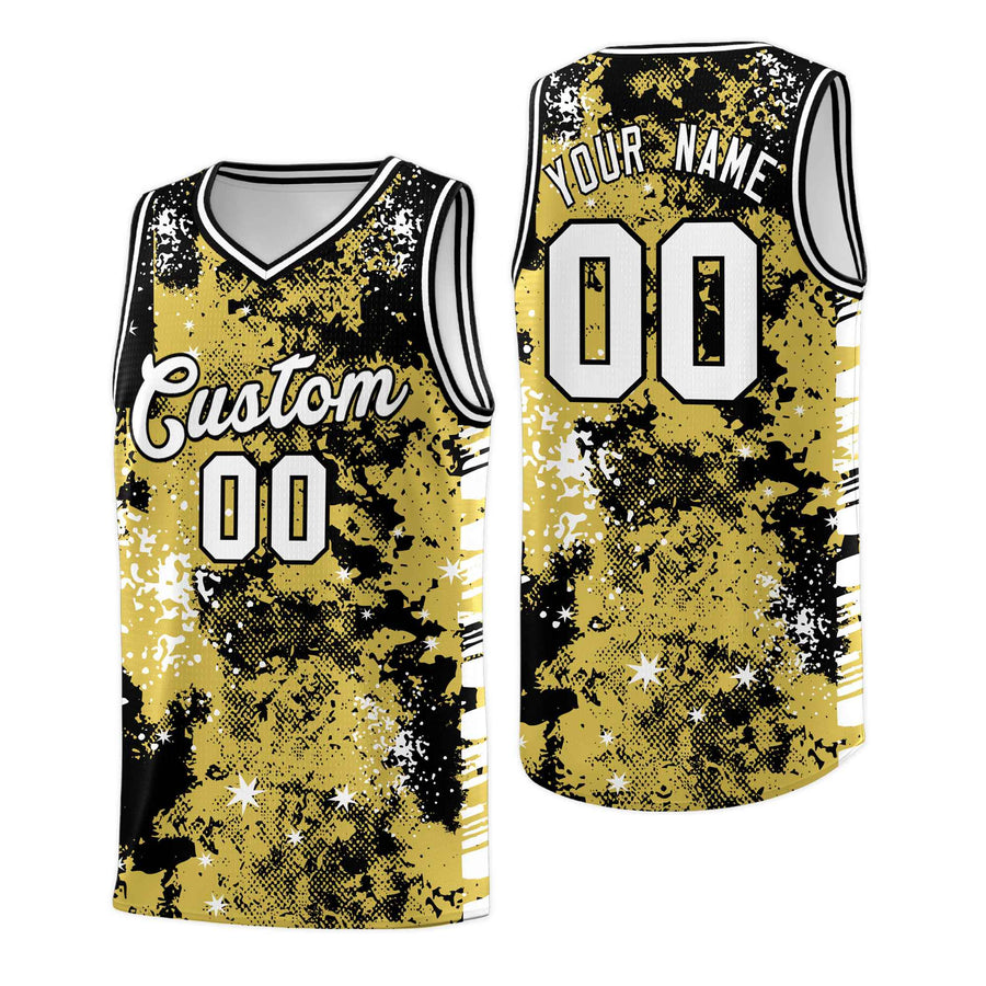 Custom Old Gold Black Vice Burst Graffiti Pattern Lightweight Basketball Jersey | BuyFootballJersey