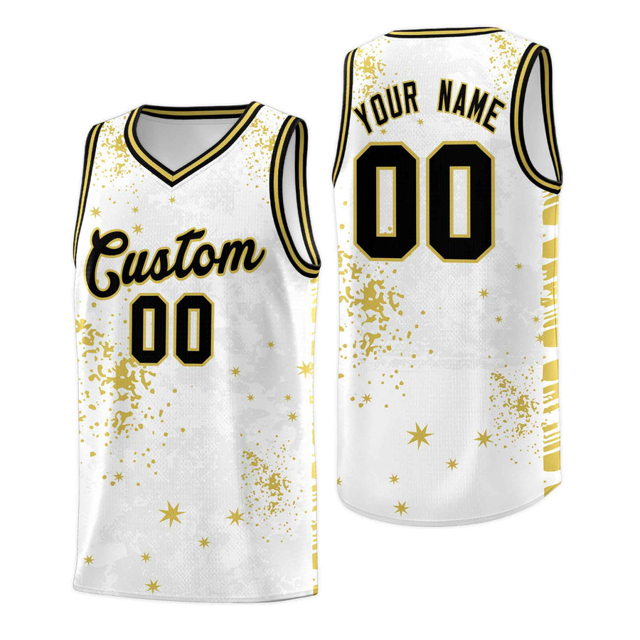 Custom White Old Gold Vice Burst Graffiti Pattern Quick-Drying Basketball Jersey | BuyFootballJersey