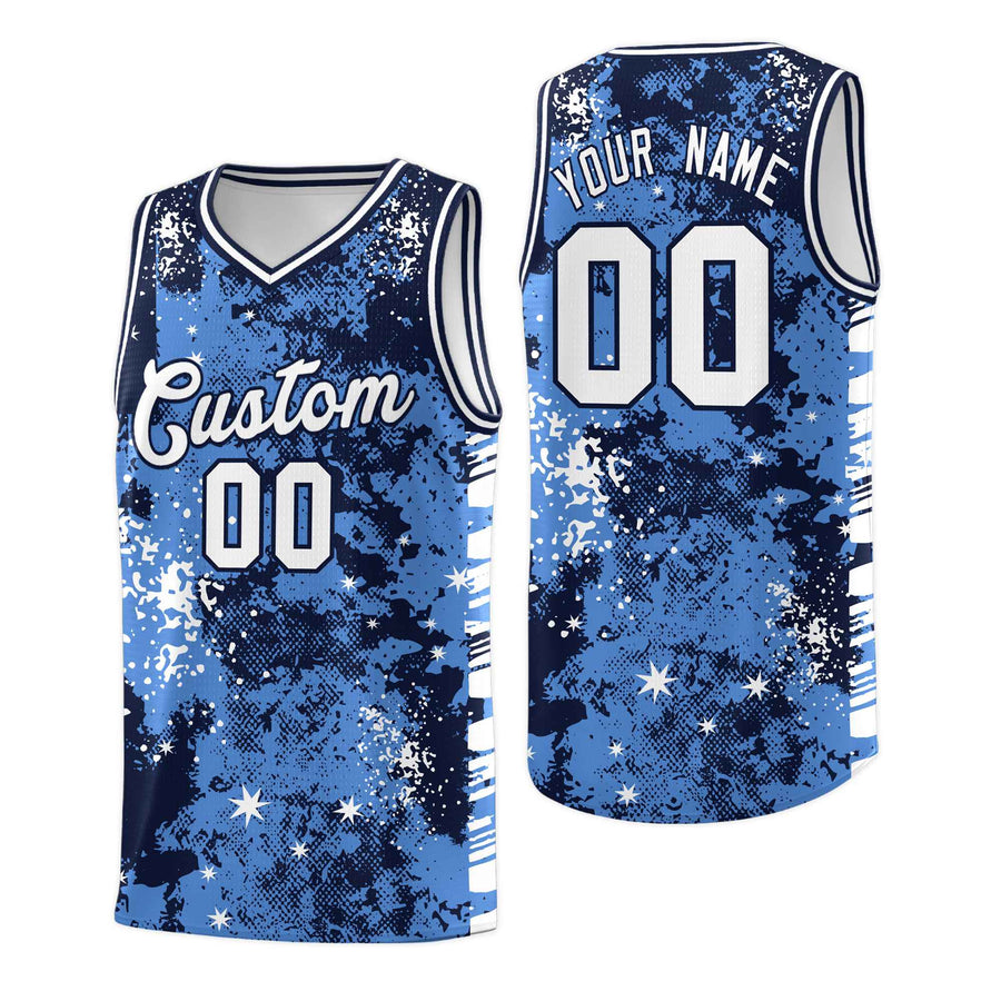 Custom Powder Blue Navy Vice Burst Graffiti Pattern Drapable Basketball Jersey | BuyFootballJersey