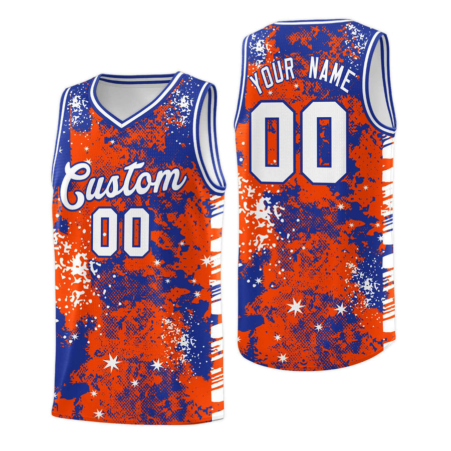 Custom Orange Royal Blue Vice Burst Graffiti Pattern Moisture-Wicking Basketball Jersey | BuyFootballJersey