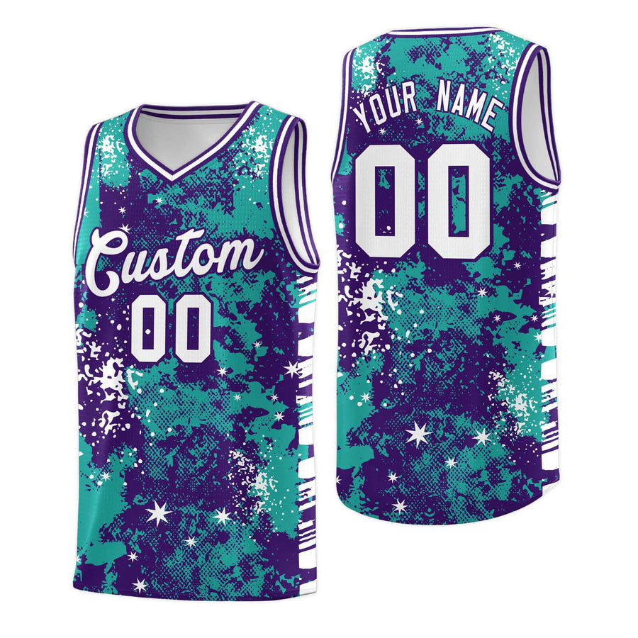 Custom Aqua Purple Vice Burst Graffiti Pattern Breathable Basketball Jersey | BuyFootballJersey