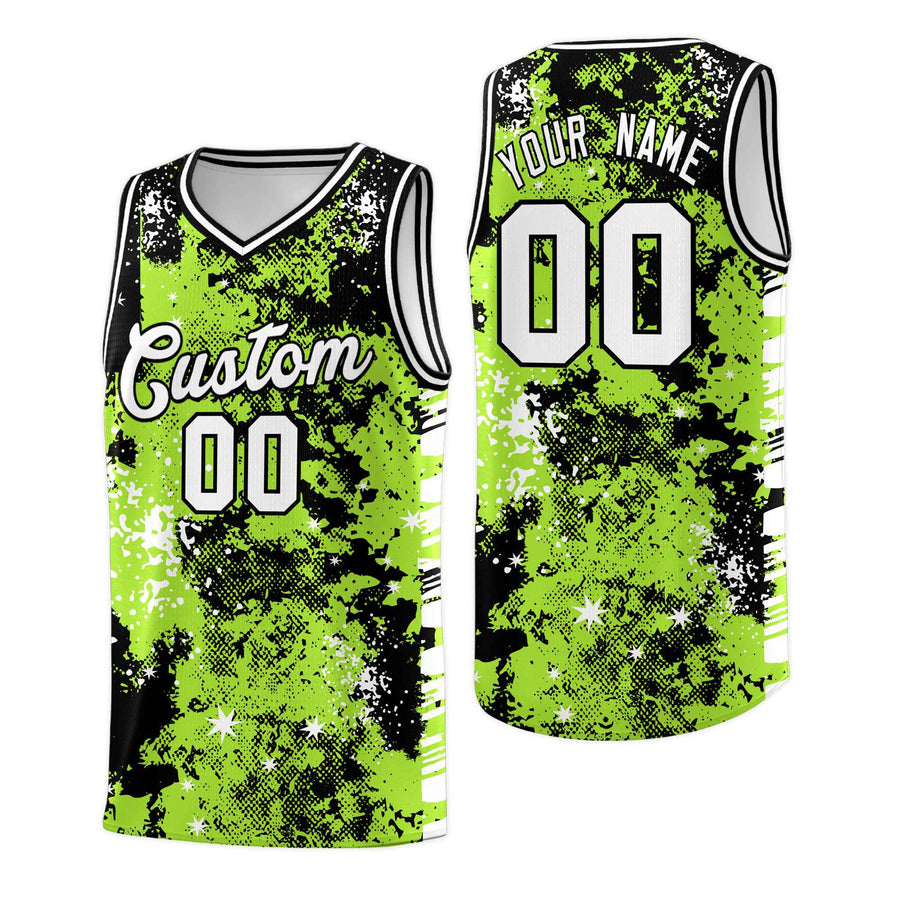 Custom Neon Green Black Vice Burst Graffiti Pattern Lightweight Basketball Jersey | BuyFootballJersey