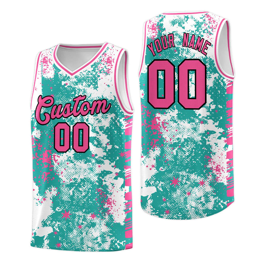 Custom Aqua Pink Vice Burst Graffiti Pattern Quick-Drying Basketball Jersey | BuyFootballJersey