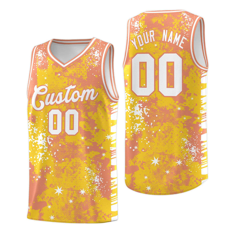 Custom Gold Light Orange Vice Burst Graffiti Pattern Stretch Fabric Basketball Jersey | BuyFootballJersey