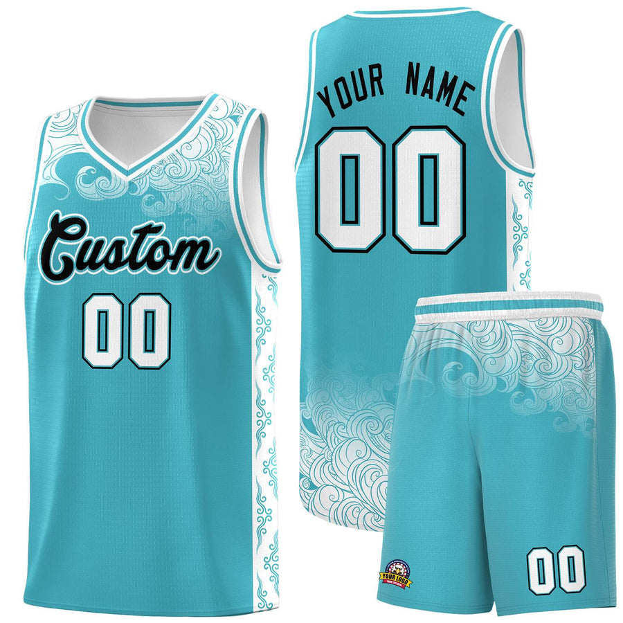 Custom Sky Blue Personalized Cloud Pattern Sports Sets Uniform Basketball Jersey | BuyFootballJersey
