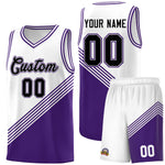 Custom White Purple Diagonal Stripes Color Block Sets Basketball Jersey | BuyFootballJersey
