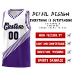 Custom White Purple Diagonal Stripes Color Block Sets Basketball Jersey | BuyFootballJersey