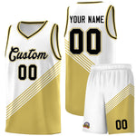 Custom White Old Gold Black Diagonal Stripes Color Block Sets Basketball Jersey | BuyFootballJersey