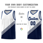 Custom White Navy Light Blue Diagonal Stripes Color Block Sets Basketball Jersey | BuyFootballJersey