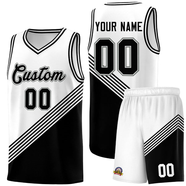 Custom White Black Diagonal Stripes Color Block Sets Basketball Jersey | BuyFootballJersey