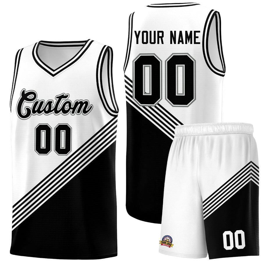 Custom White Black Diagonal Stripes Color Block Sets Basketball Jersey | BuyFootballJersey
