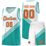 Custom White Aqua Diagonal Stripes Color Block Sets Basketball Jersey | BuyFootballJersey