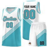 Custom White Sky Blue Diagonal Stripes Color Block Sets Basketball Jersey | BuyFootballJersey