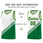 Custom White Kelly Green Gold Diagonal Stripes Color Block Sets Basketball Jersey | BuyFootballJersey