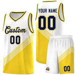 Custom White Gold Navy Diagonal Stripes Color Block Sets Basketball Jersey | BuyFootballJersey