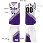 Custom White Purple Diagonal Stripes Color Block Sets Basketball Jersey | BuyFootballJersey
