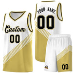 Custom White Old Gold Black Diagonal Stripes Color Block Sets Basketball Jersey | BuyFootballJersey