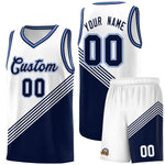 Custom White Navy Light Blue Diagonal Stripes Color Block Sets Basketball Jersey | BuyFootballJersey
