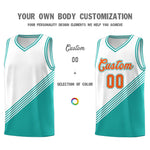 Custom White Aqua Diagonal Stripes Color Block Sets Basketball Jersey | BuyFootballJersey