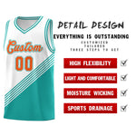 Custom White Aqua Diagonal Stripes Color Block Sets Basketball Jersey | BuyFootballJersey